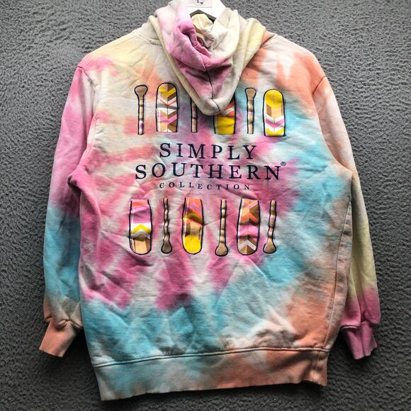 Simply Southern Sweatshirt Hoodie Womens Small Graphic Tie Dye Blue Orange Pink - Picture 1 of 12